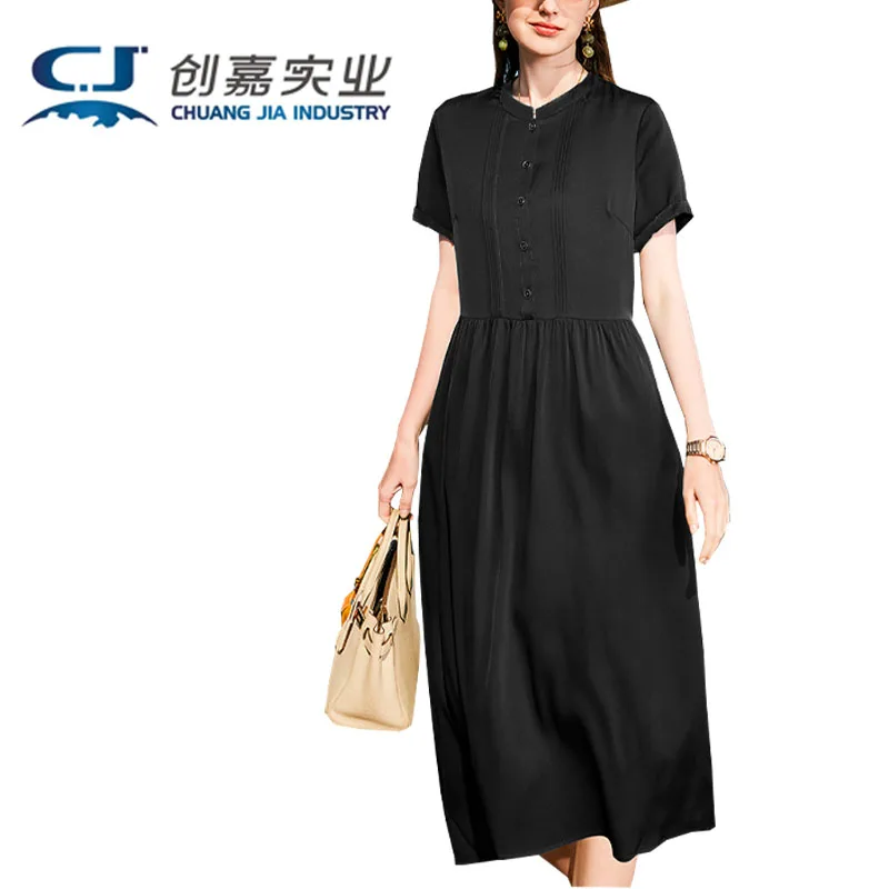 Silk Dress Ladies Summer Short Sleeve A-line Dress Temperament Elegant Light Luxury Mulberry Silk Comfortable Cool Women's Dress