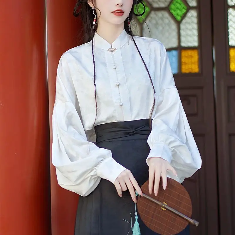 

Long Sleeve Shirts Womens Satin Button Down Slim Turn Collar French Feminine Elegant Romantic Preppy Spring Casual Outfit