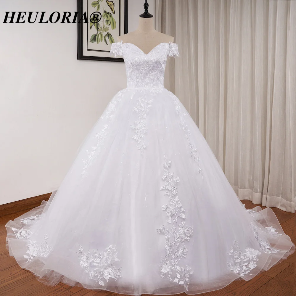 HEULORIA vintage Wedding Dresses off shoulder lace applique bride dress robe de mariee lace up plus size Wedding Bridal Gown