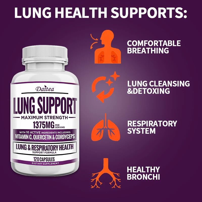 Lung Support Supplement for Lung Cleanse & Detox, Comprehensive Formula - Quercetin with Bromelain Vitamin C & 500 Mg Cordyceps