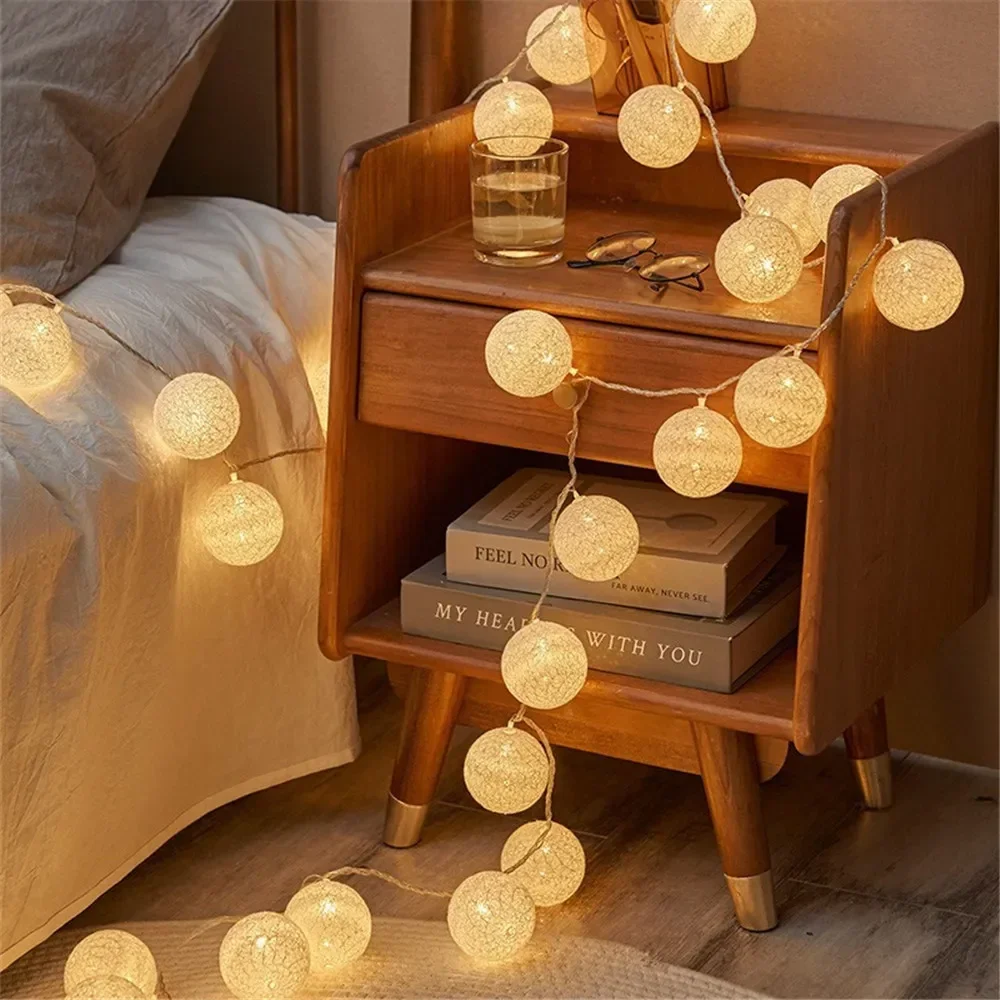 Halloween Cotton Garland Balls Lights String Christmas Outdoor Hanging Party Baby Kids Room Bed Fairy Lights Wedding Decorations