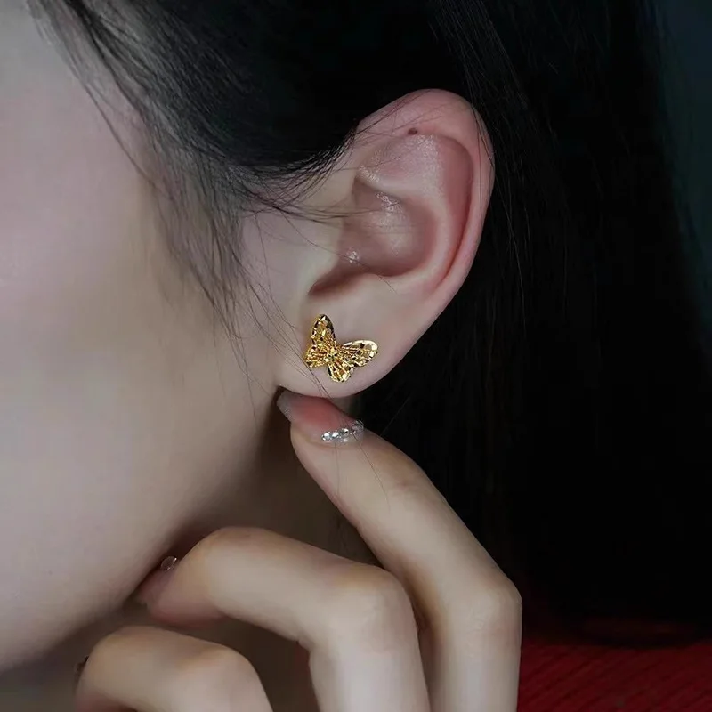 925 Sterling Silver Jewelry Golden Hollow Butterfly Stud Earrings for Women Girls Party Jewelry For Girls Friend Gift