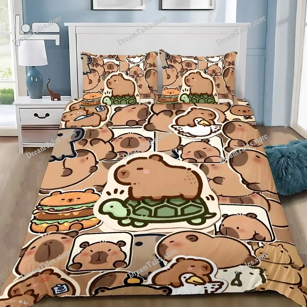 

Capybara Quilt Cover Set 3D Decor Cute Print Comfortable Set Dark Style Breathable Bedding for Teenager Children741
