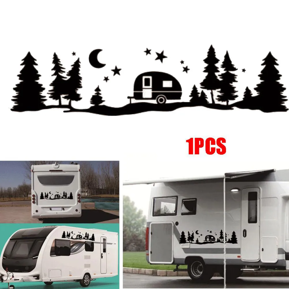 

Outdoor Vinyl Decal for Black Car Motorhome RV Camper Featuring Star Moon Tree Graphic Resistant to Peeling and Cracking