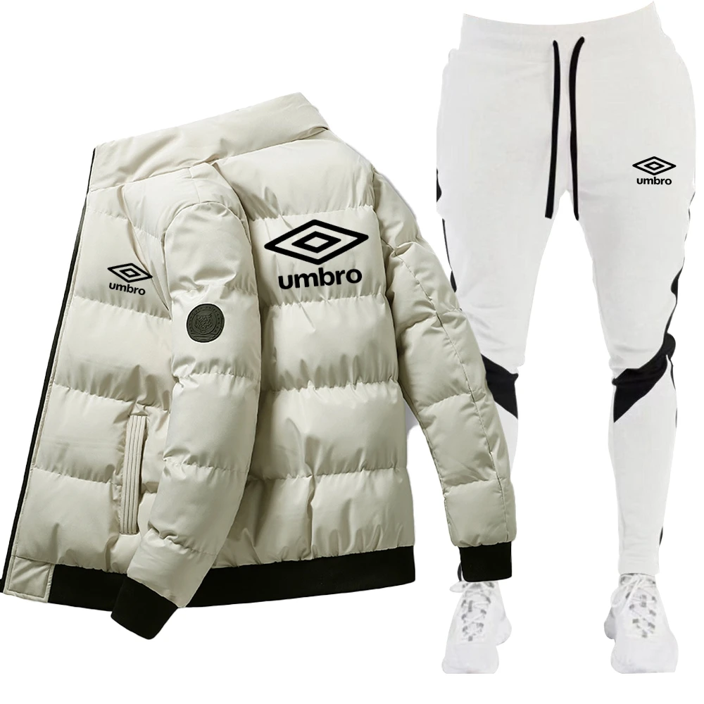 2024 Fashion Winter Korean UMBRO Men's Fashion Warm New Windproof High Quality Polyester Zipper Jacket and Pants 2-p