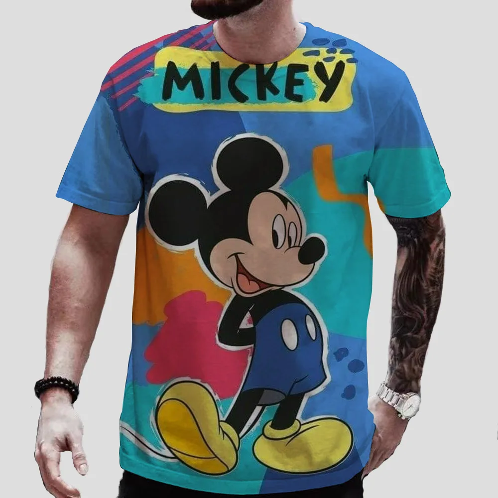 Disney Mickey Mouse Summer Men T-Shirt Cartoon Print Tops Tees Fashion Short Sleeve Clothing Male Casual Streetwear Daily Outfit