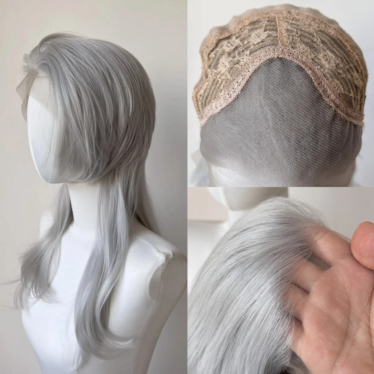 

13x4 Front Lace Wig for Man Natural Silver Wig Short Wolf Tail Mullet Natural Layers Cool and Ancient Style Synthetic Lace Wigs