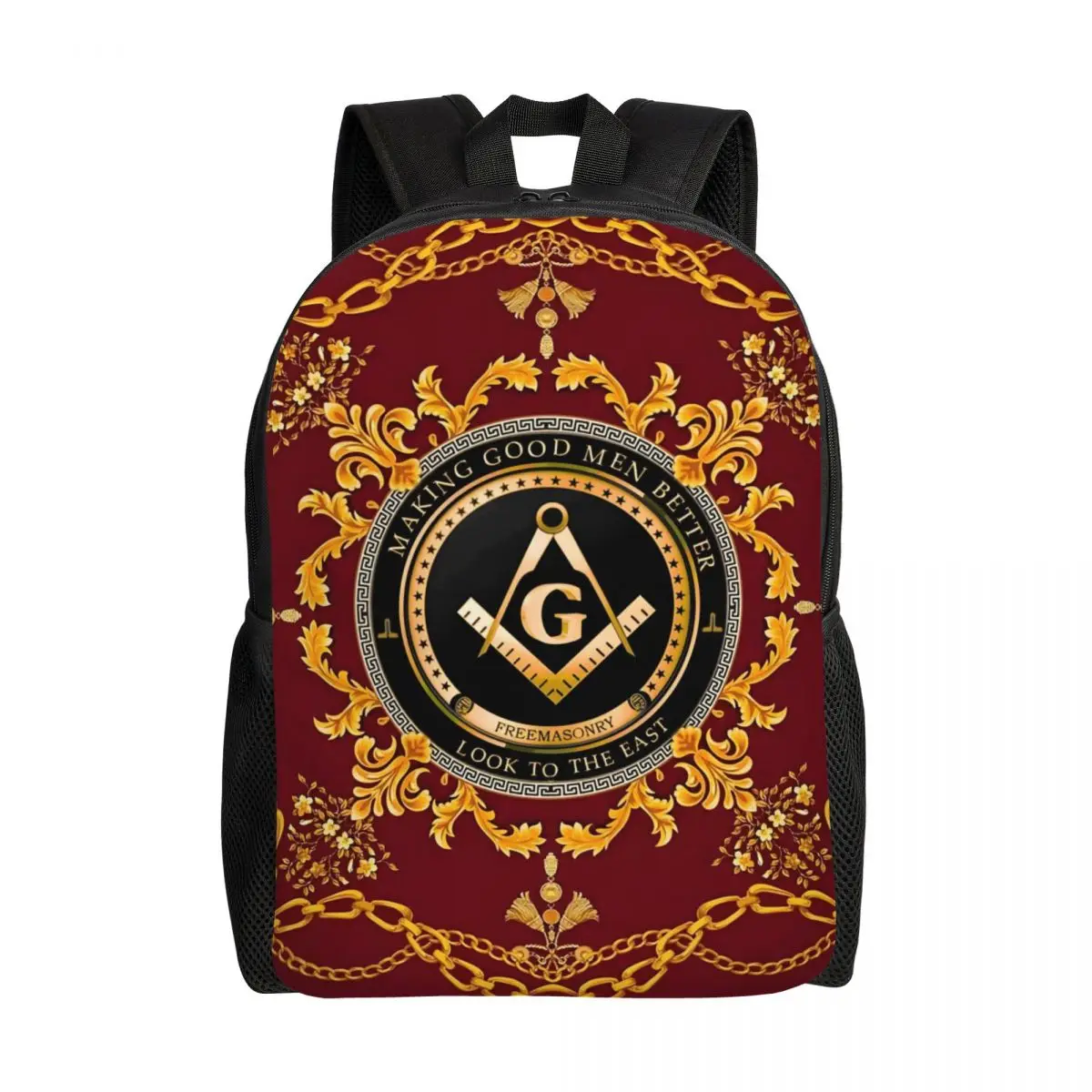 Custom Freemason Mason Symbol Backpacks for Women Men Waterproof School College Masonic Freemasonry Baroque Bag Print Bookbags