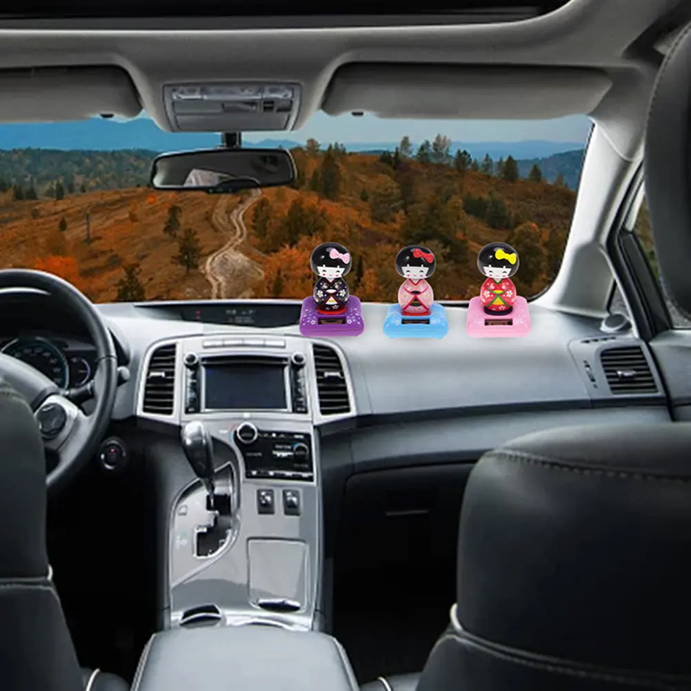 

3Pcs Exquisite Craft Shaking Head Kimono Girl Statue Plastic Car Ornament Desktop Micro Landscape Home Interior Decor