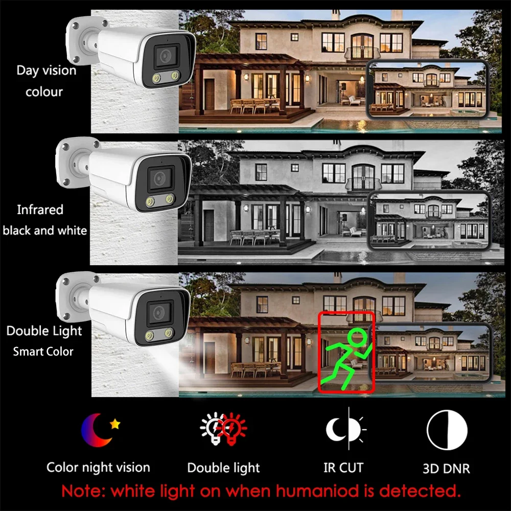 Caméra de surveillance extérieure IP POE 8MP/4K, dispositif de sécurité sans fil, avec détection humaine et microphone intégré