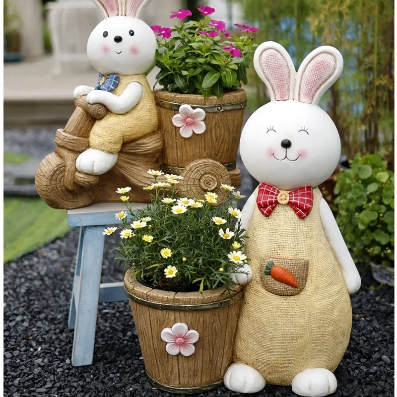 Courtyard Decoration Flower Pots Cute Rabbit Successnt Pot Outdoor Animal Stand For Flowers Exquisite Practical Garden Pots