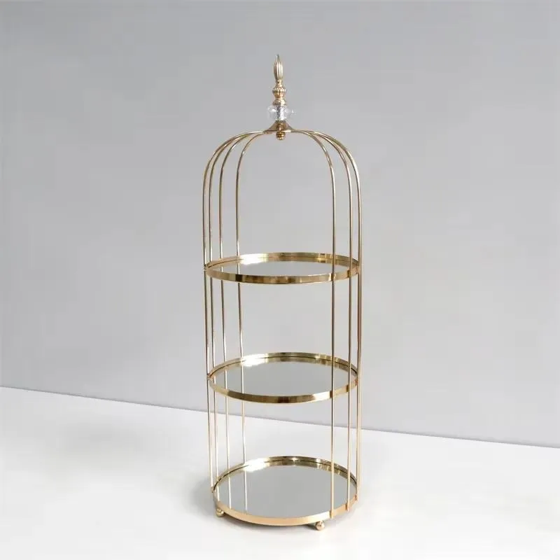 3 Tier Marble Cake Stand Metal Birdcage Dessert Rack Baking Tools Supplies Table Decoration for Snacks Pastries Party Display