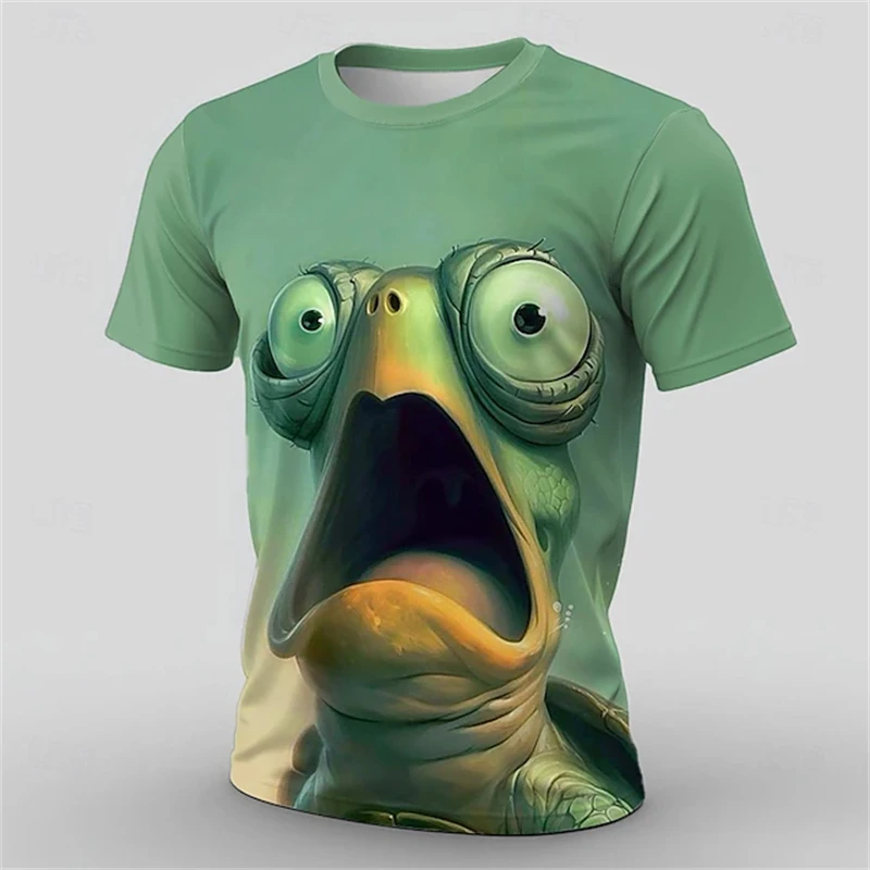 2025 New Men's Casual 3D Cute Turtle Print T-Shirt Round Neck Short Sleeve Pullover Streetwear Outdoor Top Relaxed Fit Clothing