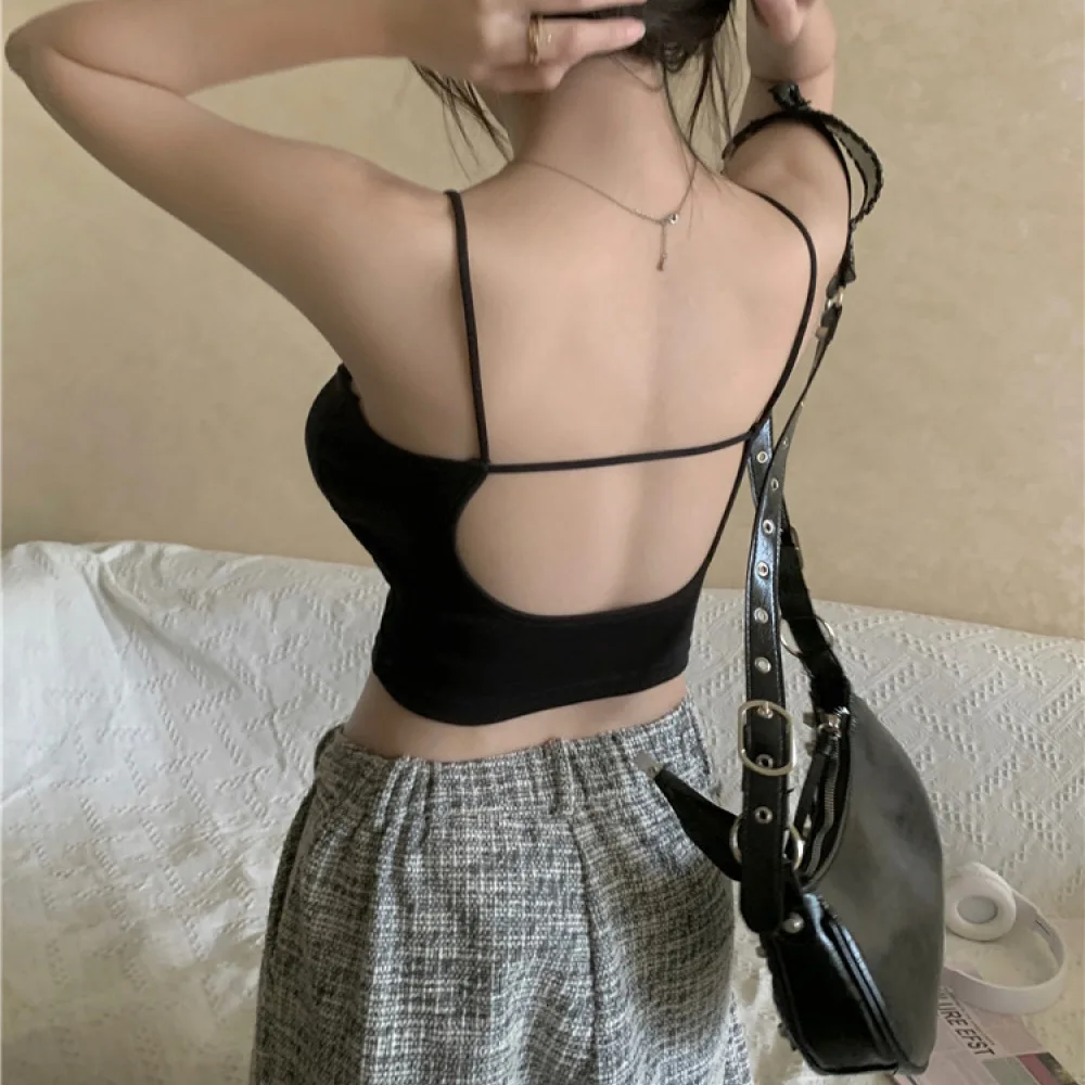 For Wuziuni Cotton Padded Camisole Womens Sleeveless Tank Top Hollow Back Crop Shirt Breathable Summer Base Layer Tank Vest