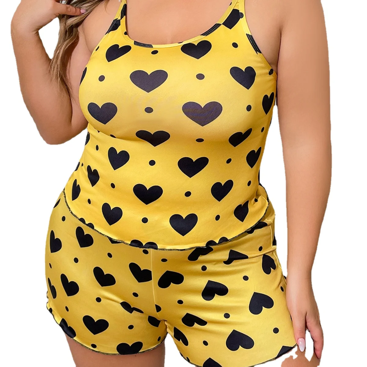 

Ladies Sexy 2 Piece Love pattern Pajama Set Deep V Neck Pyjamas Shorts Suit Sleepwear For Women