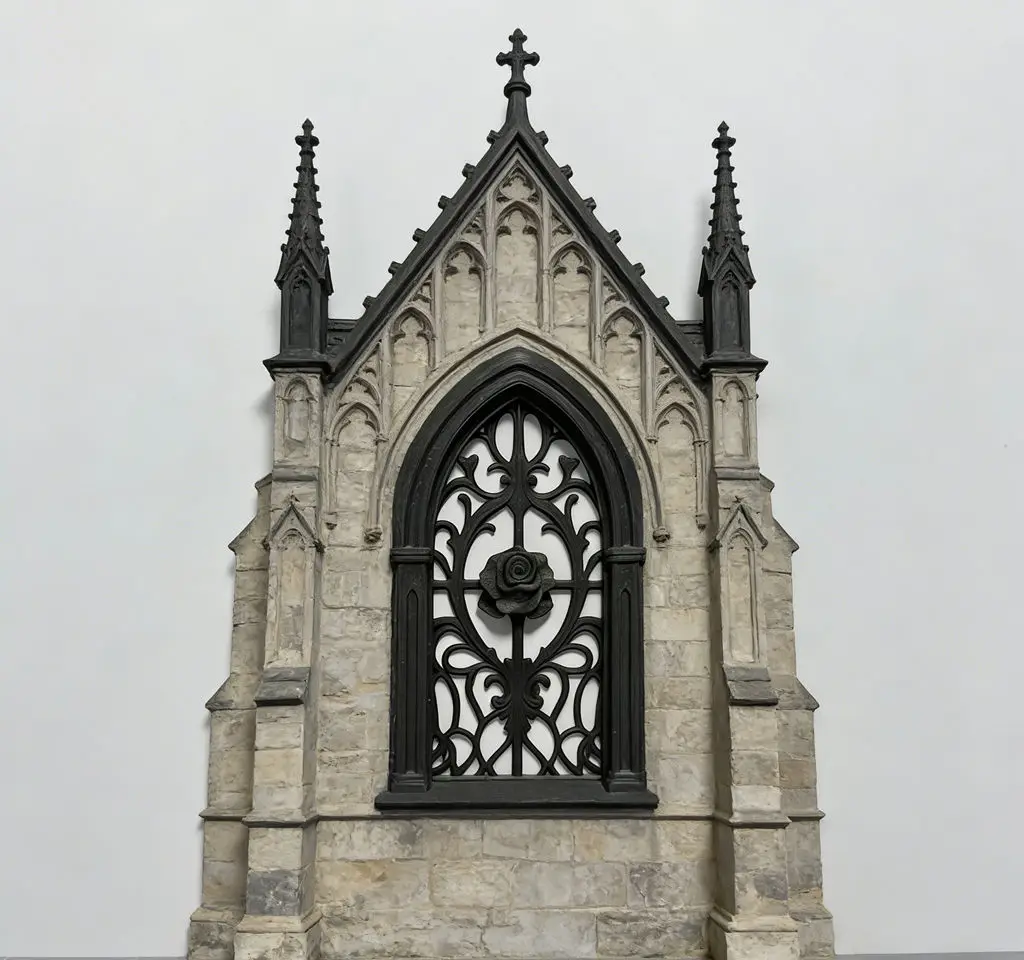 

1:12 Doll Gothic Window Frame with Rose Backboard, Dark Style Vintage Decor, Miniature Building Accessory for Diorama Scene