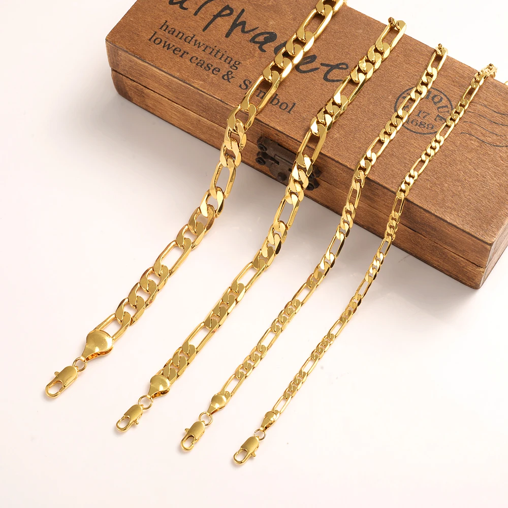 Bangrui 3mm 4mm 5mm 6mm 7mm 9mm 10mm Width Fashion Classic Gold Color Figaro Chain Link Chain Necklace Bracelet Men Jewelry Gift