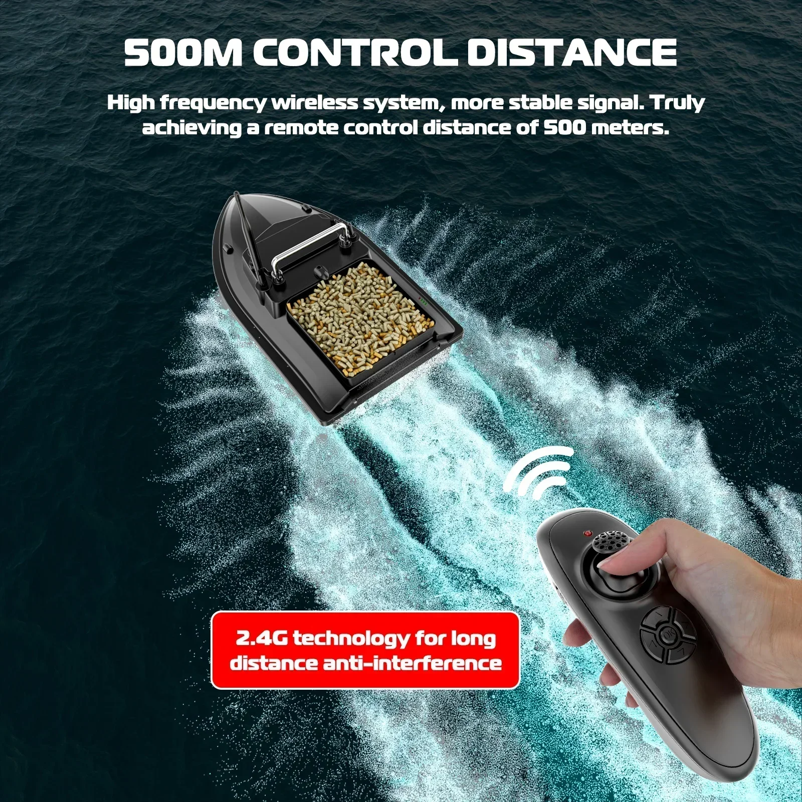 VWVIVIDWORLD,500M Remote Control,RC Fishing Bait Boat,2KG Loaded,Fixed Speed Cruise,Waterproof,High Speed,4 Night Light,VX