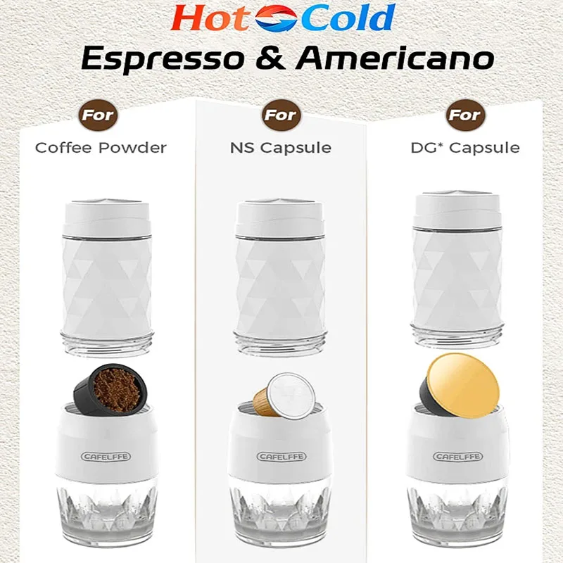 Cafelffe 3 In1 Machine à café Portable eau chaude/froide Machine à expresso manuelle pour capsules et presse à main moulu cafetière randonnée voyage