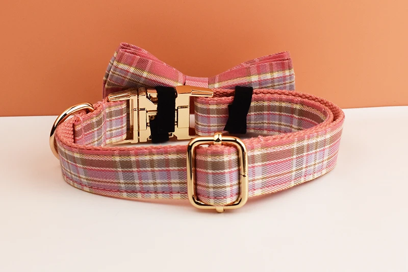 Kariertes Hundehalsband und Leinen-Set für Hunde, individuell graviertes Namensschild, Heimtierbedarf, Hundeleine, Gittermuster 14 – Detail 5