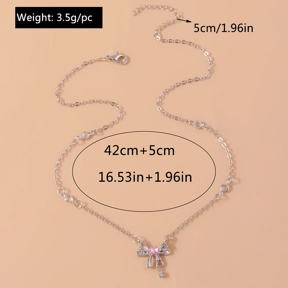 Aihua Korea Design Rosa Zirkon Kristall Bowknot Halsketten Mode Temperament Schlüsselbein Kette für Frauen Mädchen Trendy Schmuck Geschenke – Detail 4