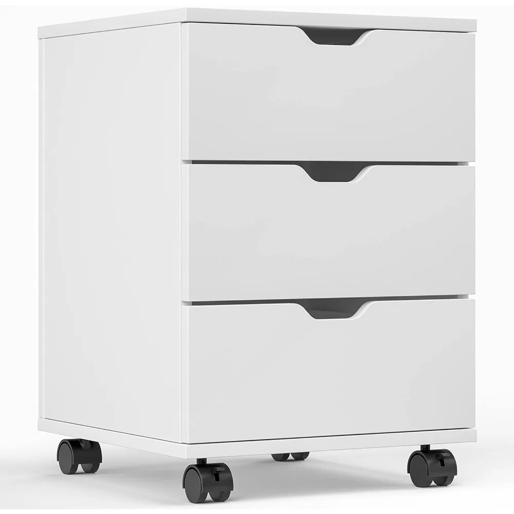 Fully Assembled 3 Drawer Wood Rolling File Cabinet