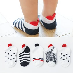 Chaussettes Courtes Blanches en Maille de Coton avec Cœur Rouge pour Nouveau-né Garçon et Fille de 0 à 12 Ans, 5 Paires/Lot