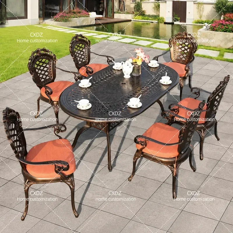 Outdoor Cast Aluminum Table and Chair Set Detachable Single Chair Bench Combo for Courtyard Garden Patio Leisure Furniture
