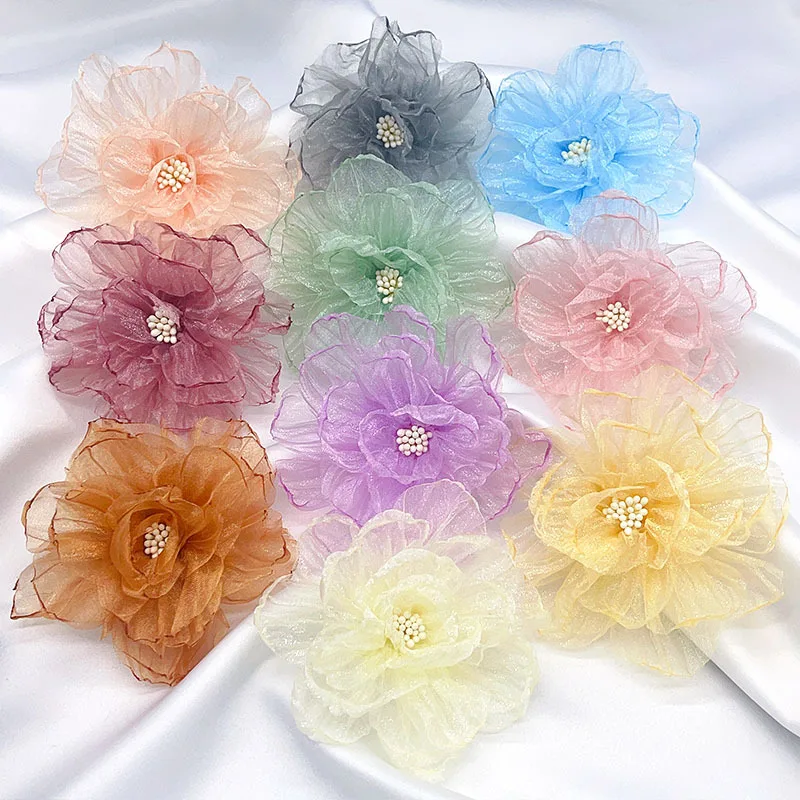 5PCS 9CM Handmade Chiffon DIY Clothing Shoes Hats Flowers Hairpin Jewelry Accessories Fabric Corsage