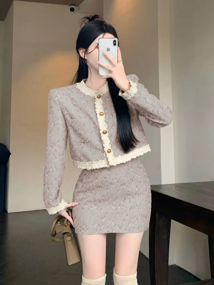 High Street French Luxury Small Fragrance Two Piece Set For Women Short Jacket Coat + Skirt Suits Autumn Winter 2 Piece Outfits