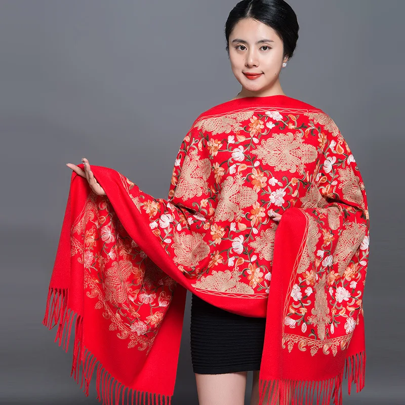 

Nepal Ethic Style Bufanda Pashmina Cashmere Blend Scarves Women Flower Print Capes Classical Tassel Echarpes Blanket Femme