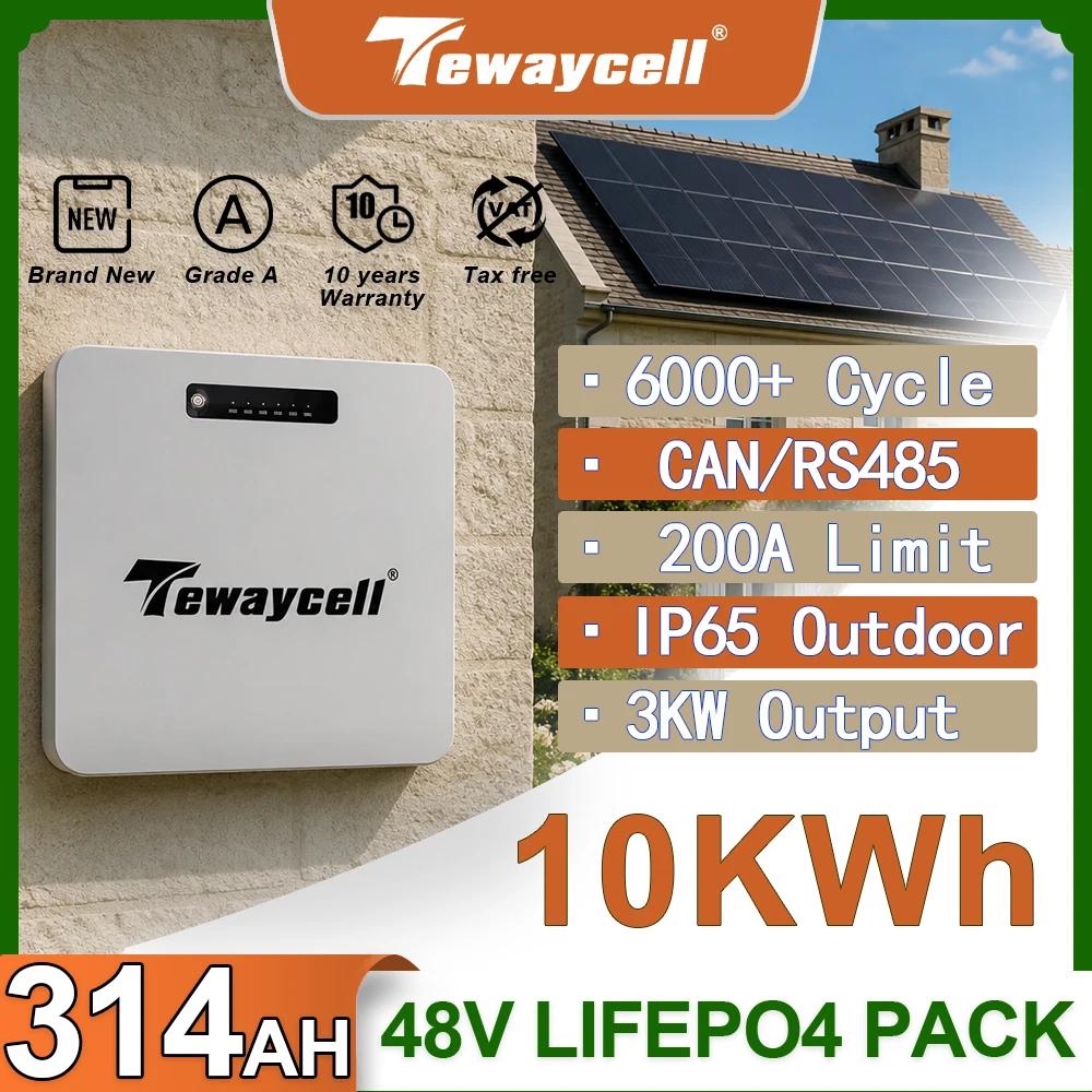 Tewaycell 5S 314Ah LiFePO4 Battery Pack 48Vdc 10KWh 5kWh PowerWall 6000 Cycles Lithium Iron Phosphate CAN RS485 EU US Tax Free