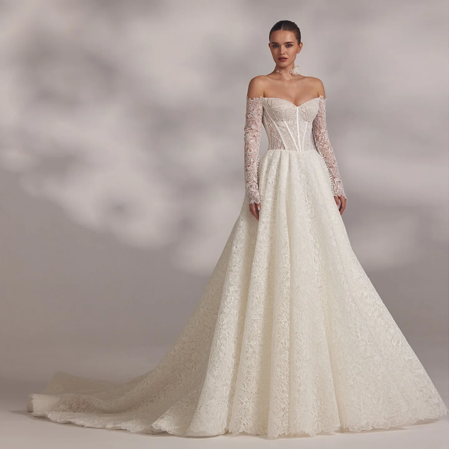 

Sharon Said Романтическое милое свадебное платье трапециевидной формы из белого тюля 2025 года, винтажное платье невесты с длинными рукавами, SW278, по индивидуальному заказу