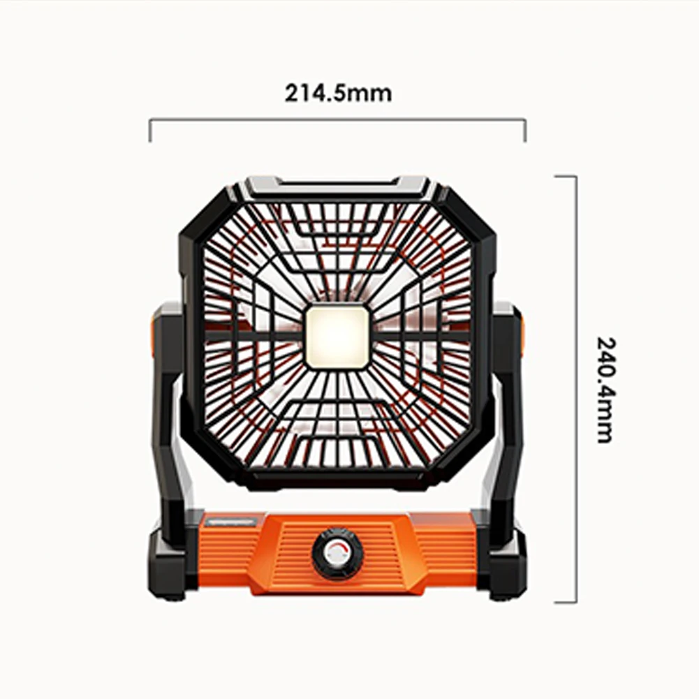 Portable Fan USB Rechargeable 5400mAh Battery Powered Fan Camping Fan With LED Lantern Hook Rotation Head Tent Fan