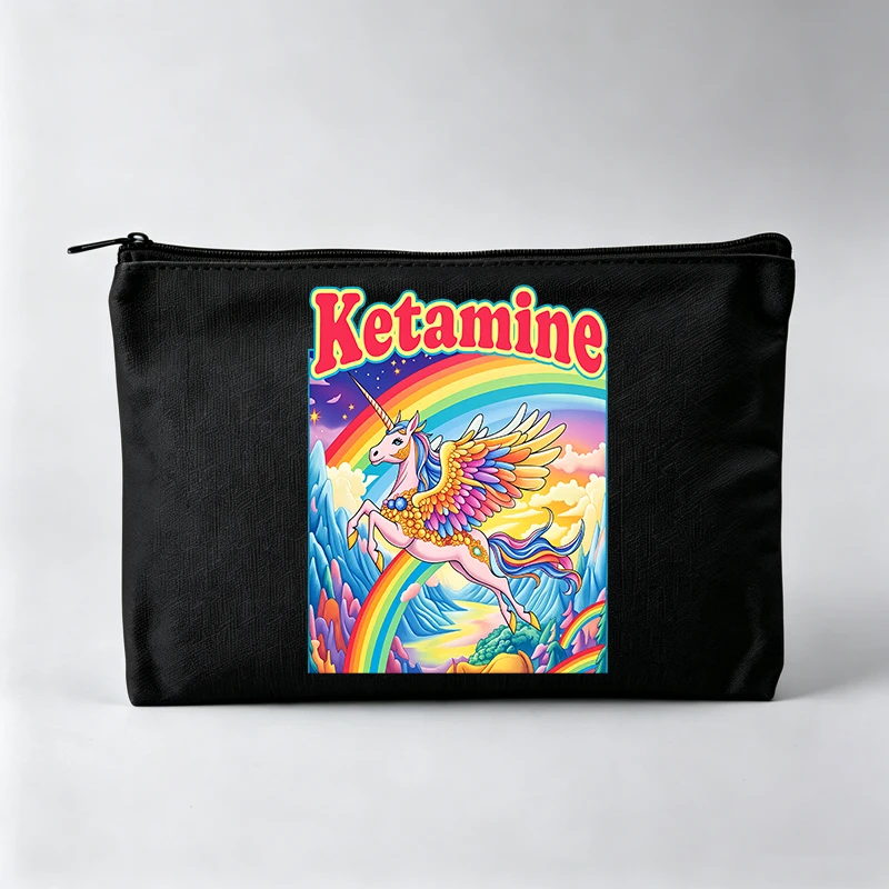 Women's Fantasy Creature Print Makeup Bag with Typography, Casual Cosmetic Pouch for Daily Use