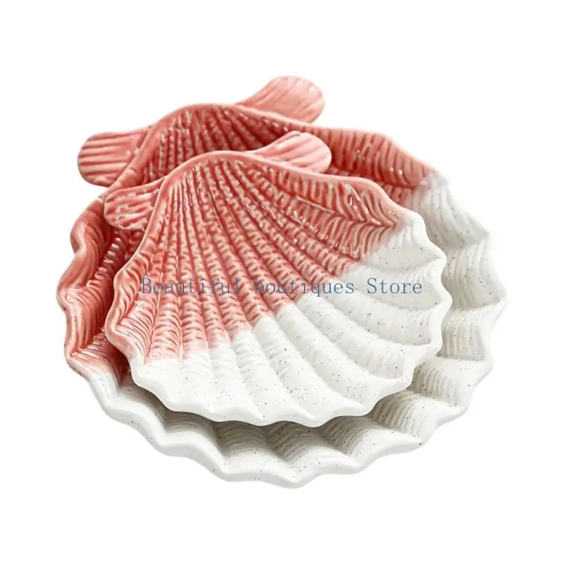 U4LF Sophisticated Ceramic Accessory Tray Combo Featuring Shell And Starfish Patterns Jewelry Display Tray For Vanity Table