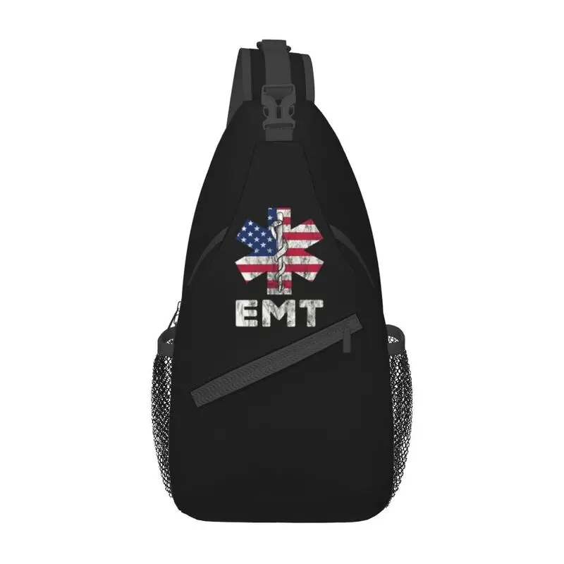 Personalizzato US Flag EMT Star Of Life Sling Bags uomo Fashion Shoulder Chest Crossbody zaino ciclismo campeggio Daypack