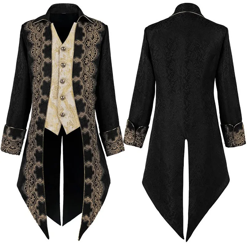 Medieval Court Swallowtail Long Embroidery One-Piece Vest Coat Stage Cos Earl plus Size Performance Costume