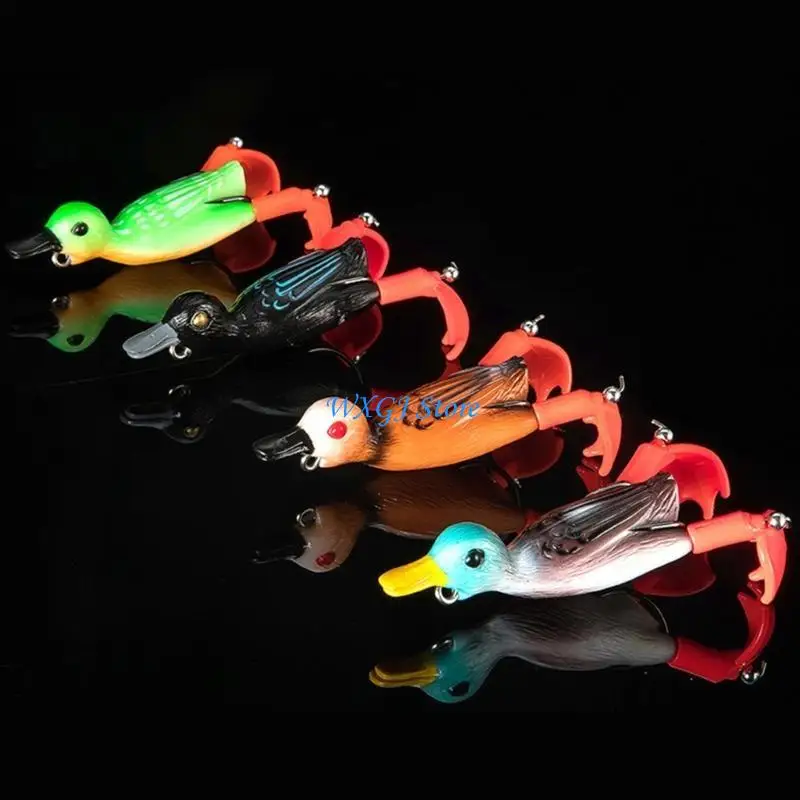 

37JE Duck Lure Soft Baits Fishing Lures Double Hooks Duck Topwater Floating Swimming Lures Artificial Plopping Splashing Feet