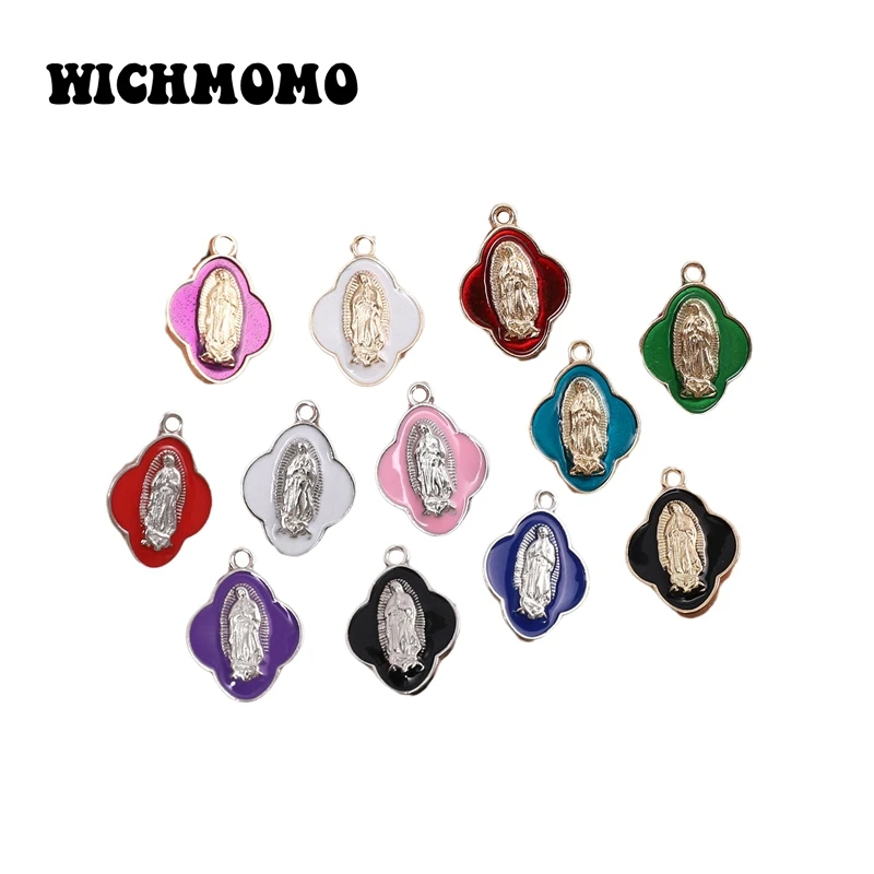 New 10pieces Alloy Drop Oil Inlay Jesus Virgin Mary Flowers Charms Pendants for Necklace Earrings Jewelry Accessories