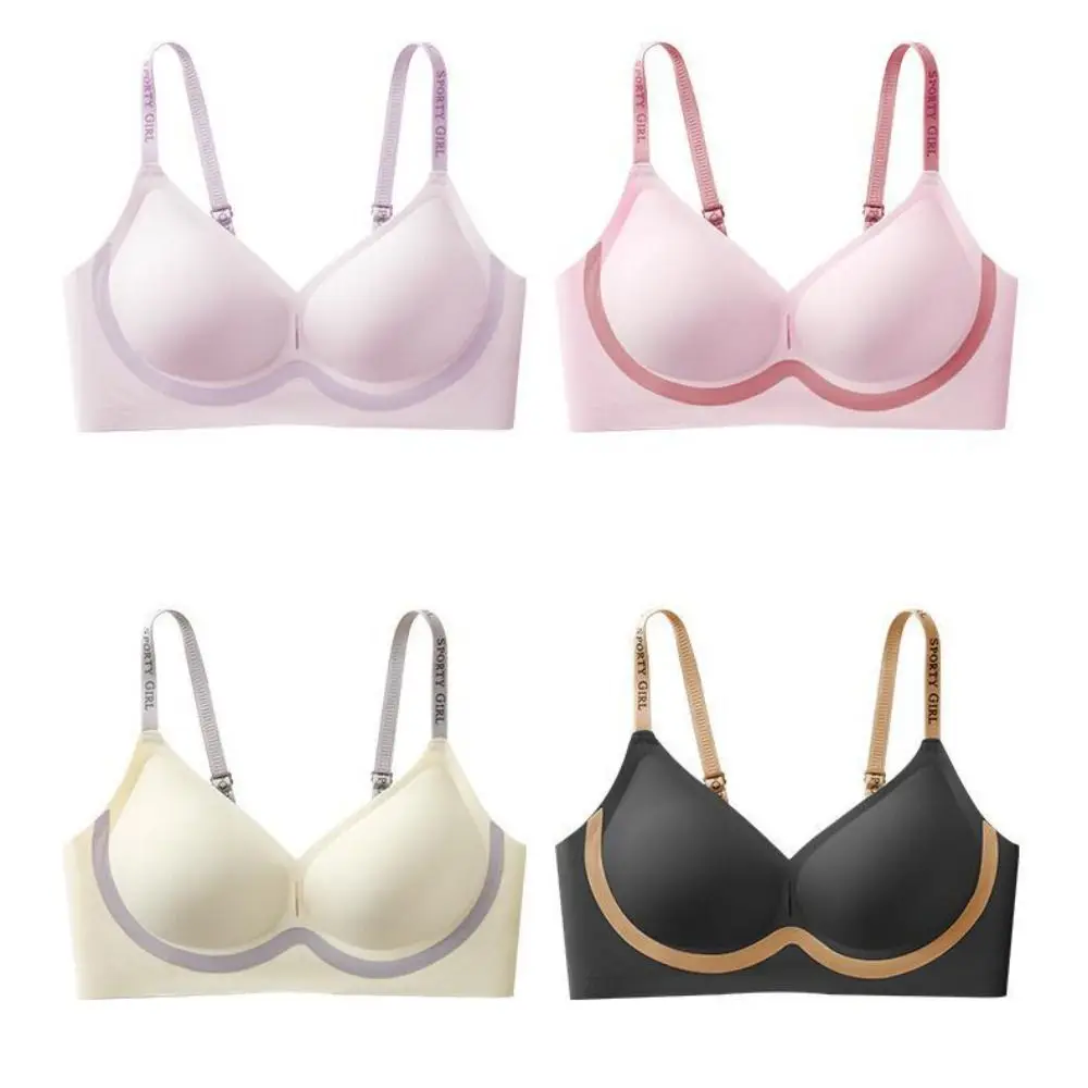 Letter Wireless Deep V Bra Shockproof Close-fitting Seamless Bras for Women Lingerie Gathered Breasts Push Up Underwear Yoga
