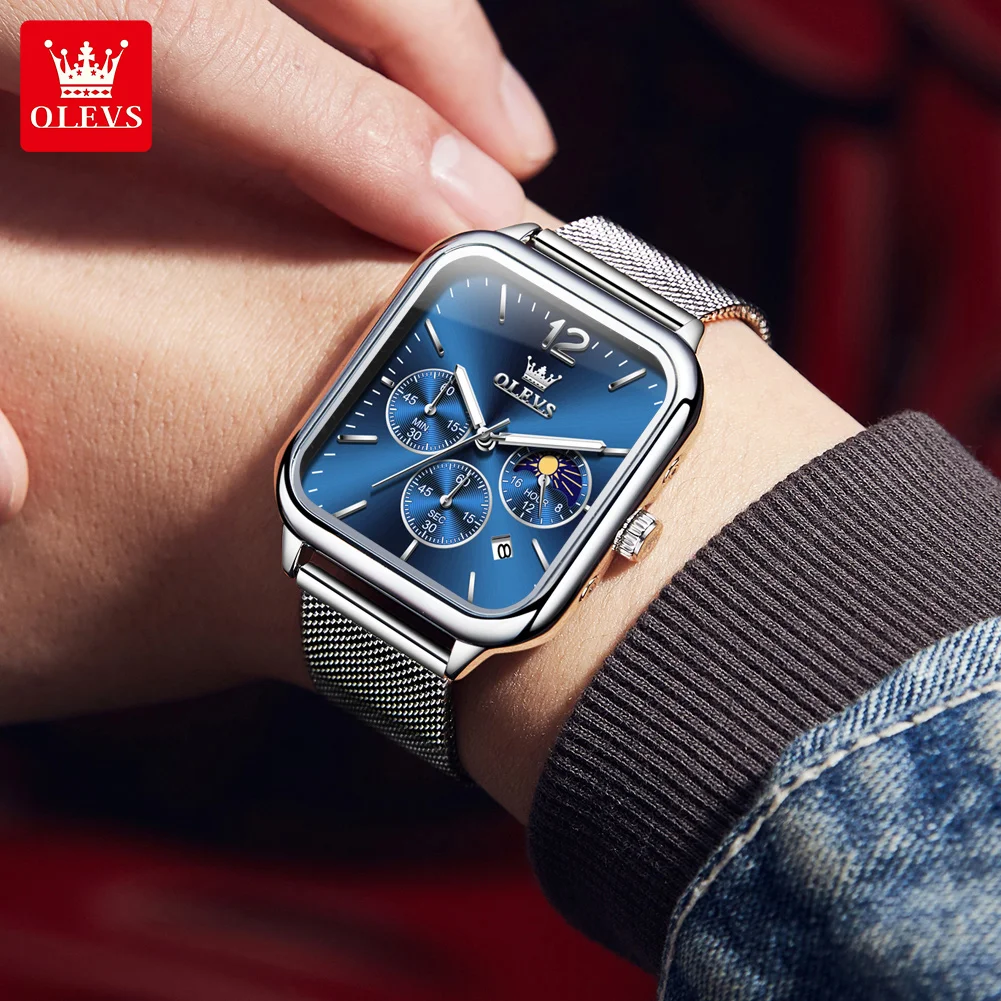 2025 NEW OLEVS Mens Watches Chronograph Blue Men Watch Top Luxury Brand Sport Quartz Wristwatch Date Waterproof Relogio