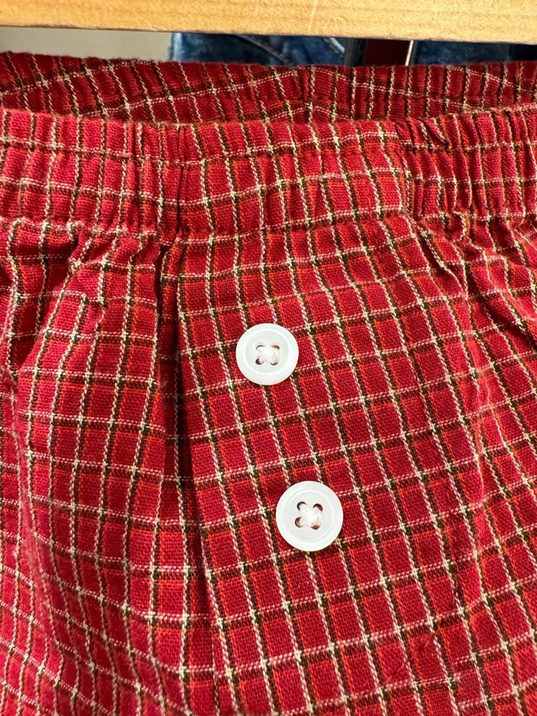 Red Plaid Straigth Shorts Women Summer Elastic Waist Buttons Casual Sweet Short Pant Cotton Y2k Pants Vintage Home Underwear