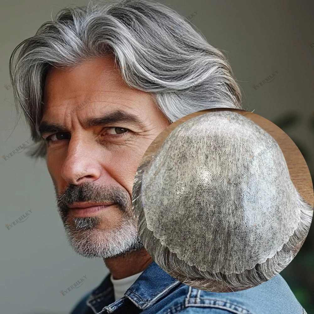 كبار السن سوبر دائم الشعر البشري نظام الاصطناعية الشعر أصلع الرجال استبدال 0.1 مللي متر-0.12 مللي متر بولي الجلد رجل الشعر المستعار 1B50