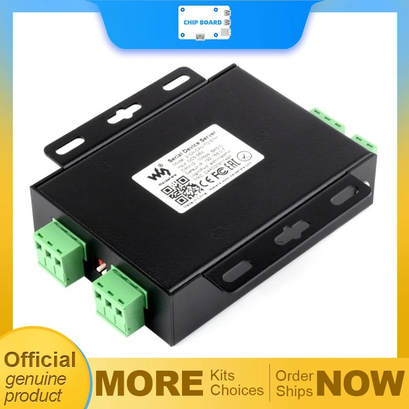Waveshare industrial dual-channel CAN to Ethernet server with two CAN ports, RS485 support, repeater mode and DIN-rail design