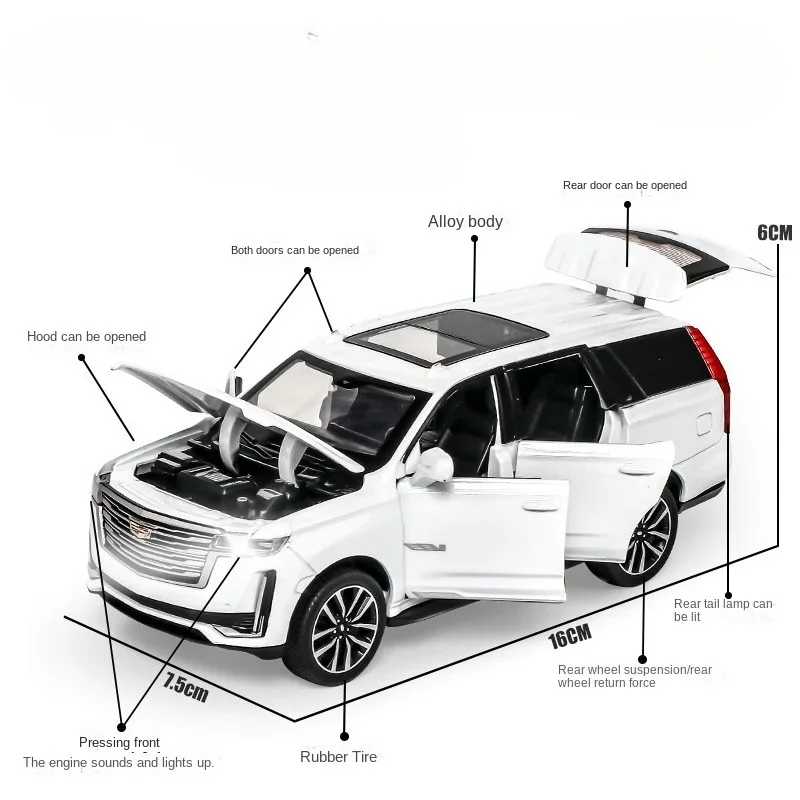 캐딜락 에스컬레이드 오프로드 차량 모델 시뮬레이션 1:32, 다이캐스트 금속 장난감 자동차, 소년 선물 컬렉션 디스플레이, 홈 데코