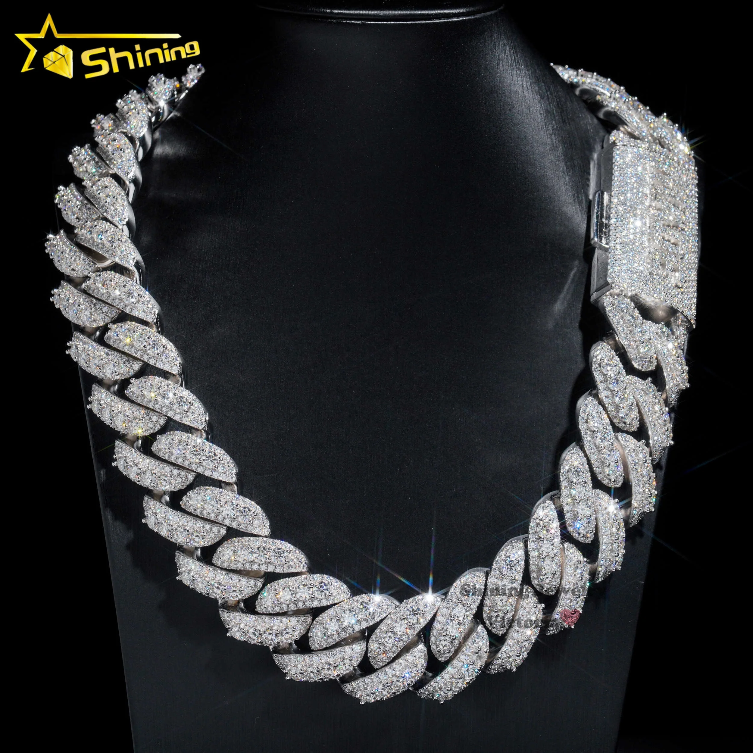 

2024 rapper jewelry 30mm white gold cuban chain sterling silver hip hop necklace miami vvs moissanite diamond cuban link chain