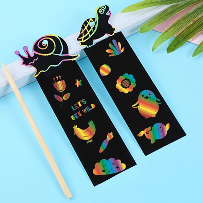 Children Bookmark Scratch Painting Toys with Drawing Template Animal Dinosaur Unicorn Colorful Scratching Paper Kid Gifts TMZ