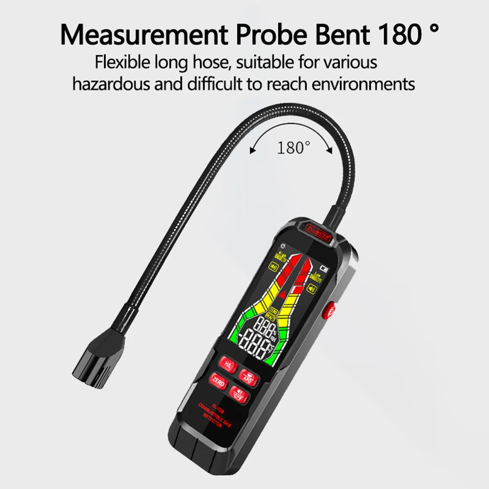 Natural Gases Leakage Tester Handheld Combustible Gases Leak Detector Concentration Analyzer with Temperature Test and Alarm