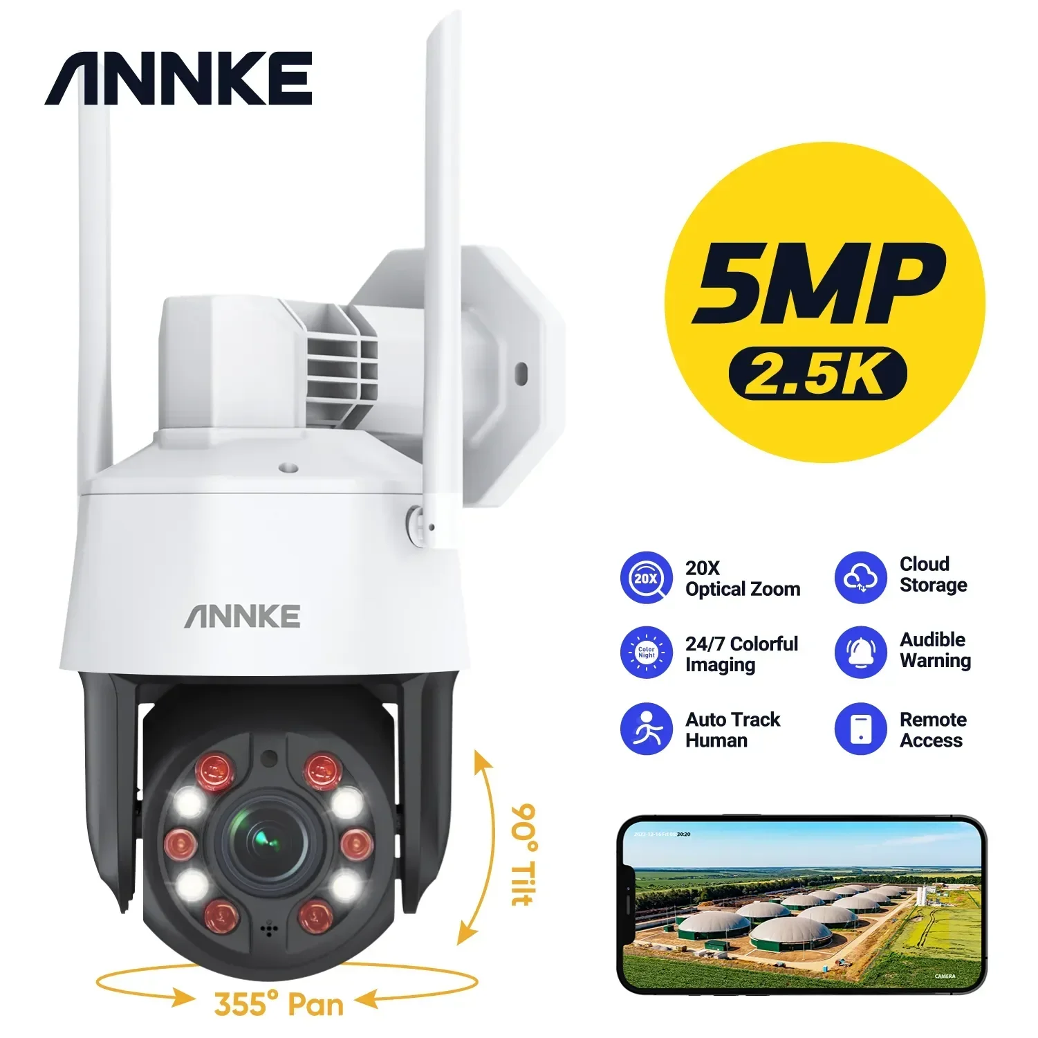 

Annke 5MP PTZ Wifi IP Camera H.265 Outdoor AI Human Auto Tracking 20X Zoom IP Camera Two Way Audio Security Protection